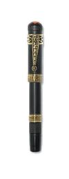 Montblanc (Rouge et Noir) 1M black hard rubber safety pen with gold filled rings at cap lip and barrel bottom, and Italian 18K gold fil